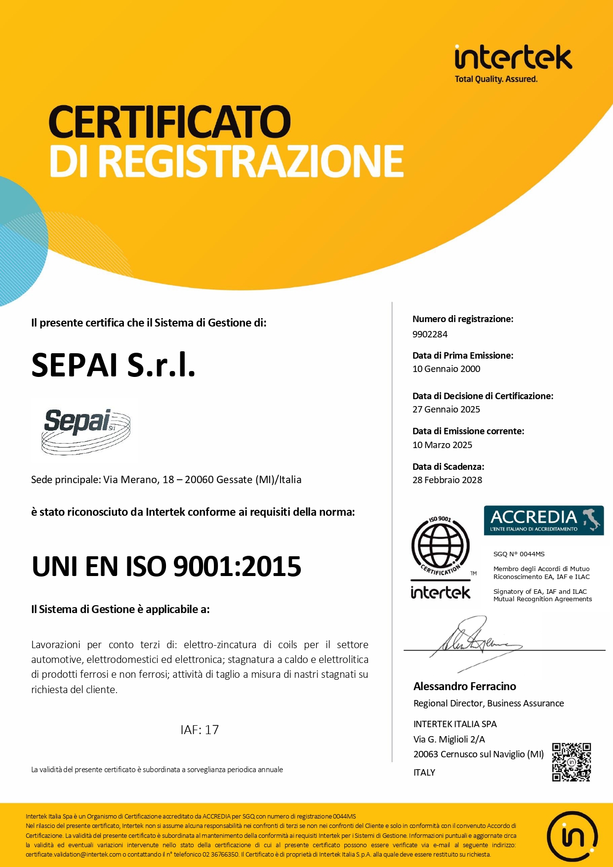 sepai-certificato 9001_2015