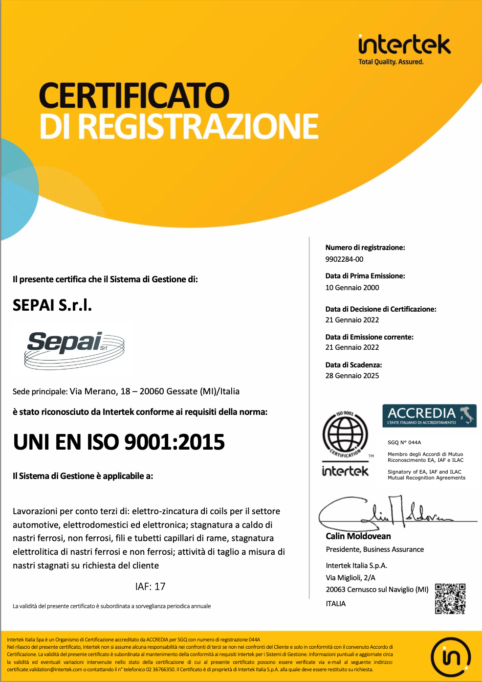 sepai-certificato 9001_2015